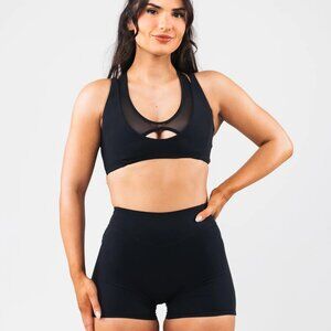 Alphalete Black Mia Mesh Cropped Strappy Sport Bra M